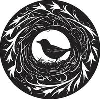 noir vecteur oiseau nid une havre de simplicité esthétique aérien habitation noir nid logo