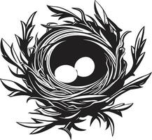 raffiné battre en retraite noir oiseau nid logo talent artistique nidification dans style noir vecteur oiseau nid emblème
