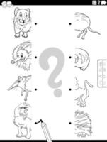 Match des moitiés d'animaux images page de livre de coloriage vecteur