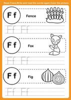 exercice d'alphabet avec vocabulaire de dessin animé pour cahier de coloriage vecteur
