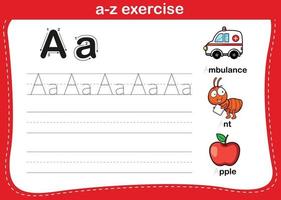 exercice de l'alphabet az avec illustration de vocabulaire de dessin animé, vecteur