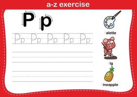 exercice de l'alphabet az avec illustration de vocabulaire de dessin animé, vecteur