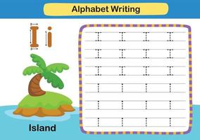 exercice de lettre de l'alphabet i-island avec vocabulaire de dessin animé vecteur
