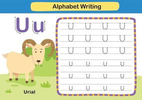 lettre de l'alphabet exercice u-urial avec vocabulaire de dessin animé vecteur