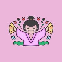 illustration de dessin animé de geisha kawaii. vecteur