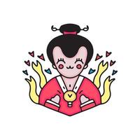 geisha kawaii avec symbole d'idée. illustration de dessin animé. vecteur