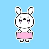 lapin kawaii avec note vide, illustration pour autocollant vecteur