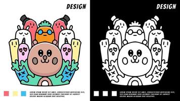 ours mignon avec illustration doodle ami. pour les t-shirts imprimés. vecteur