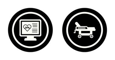 cardiogramme et hôpital lit icône vecteur