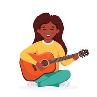 petite fille noire jouant de la guitare. enfant jouant d'un instrument de musique. vecteur