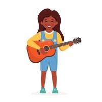 petite fille noire jouant de la guitare. enfant jouant d'un instrument de musique. vecteur