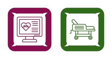 cardiogramme et hôpital lit icône vecteur