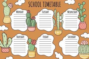 emploi du temps scolaire. modèle vectoriel de calendrier hebdomadaire pour les écoliers.