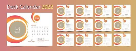 calendrier de bureau 2022, modèle de calendrier de 12 mois vecteur