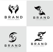ensemble d'illustrations de stock de logo de main de chien. symboles d'icône de logo de soins pour animaux de compagnie vecteur