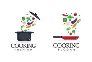 ensemble de conception de logo de cuisine avec la nature de symbole végétal vecteur