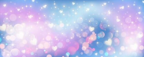 violet Licorne Contexte. pastel aquarelle ciel avec briller étoiles bokeh et cœurs. fantaisie galaxie avec holographique texture. la magie marbre espace. vecteur