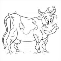 personnage animal vache drôle dans un livre de coloriage de style ligne vecteur