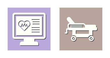 cardiogramme et hôpital lit icône vecteur