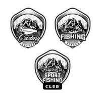 ensemble d'emblème d'insigne de club de pêche vintage vecteur