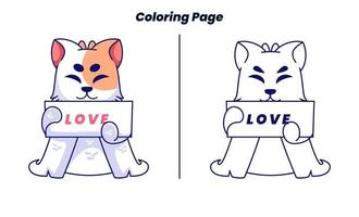 chat mignon amoureux des pages à colorier vecteur
