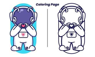 aimer l'astronaute avec des pages à colorier vecteur