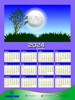 2024 un page mur calendrier conception modèle, moderne 12 mois un page calendrier. moderne mur calendrier conception 2024. impression prêt un page mur calendrier modèle conception pour 2024. la semaine départs sur dimanche. vecteur