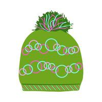 tricoté vert hiver chapeau avec bubon. hiver vêtements. plat vecteur illustration