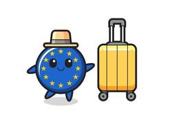 illustration de dessin animé d'insigne de drapeau de l'europe avec des bagages en vacances vecteur