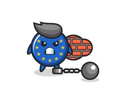 mascotte de personnage de l'insigne du drapeau européen en tant que prisonnier vecteur
