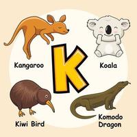 lettres de l'alphabet des animaux mignons k vecteur