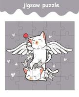 jeu de puzzle de dessin animé adorable chat cupidon vecteur