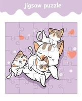 jeu de puzzle d'un chat adorable et d'un dessin animé de 3 bébés chats vecteur