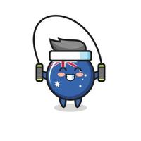 Caricature de personnage d'insigne de drapeau australien avec corde à sauter vecteur