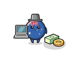 illustration de la mascotte de l'insigne du drapeau australien en tant que pirate informatique vecteur