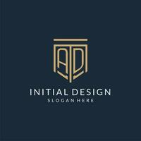 initiale un d bouclier logo monoline style, moderne et luxe monogramme logo conception vecteur