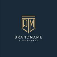 initiale pm bouclier logo monoline style, moderne et luxe monogramme logo conception vecteur