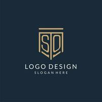 initiale donc bouclier logo monoline style, moderne et luxe monogramme logo conception vecteur