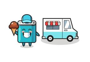 caricature de mascotte de banque d'alimentation avec camion de crème glacée vecteur