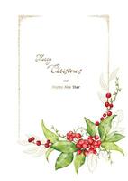 Noël carte aquarelle baies bouquet et d'or feuilles vecteur
