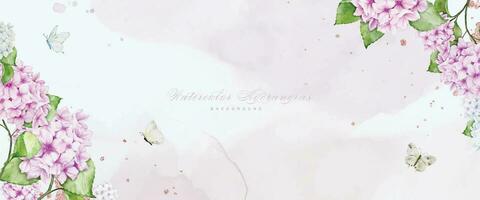 horizontal Contexte avec rose hortensia, briller, papillons vecteur