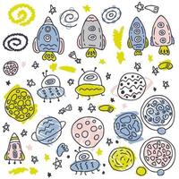 doodle collection vectorielle de fusées et de planètes dans l'espace vecteur