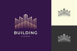 bâtiment de propriété ou logo d'hôtel dans la couleur d'or de luxe et futuriste vecteur