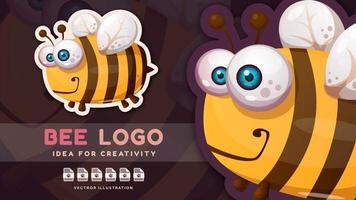 personnage de dessin animé animal jolie abeille - autocollant drôle vecteur