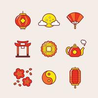 icônes du festival de la lune asiatique vecteur