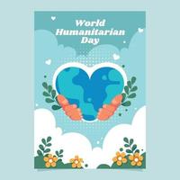 affiche de la journée humanitaire avec main tenant la terre vecteur