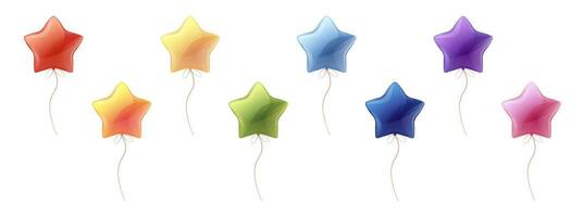 ensemble de des ballons sur isolé Contexte. dessin animé style de coloré hélium des ballons dans le forme de une étoile. décor pour anniversaires, vacances, Noël, etc. vecteur