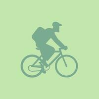 vert cycliste silhouette sur lumière Contexte. homme monte bicyclette avec casquette, montrant actif mode de vie et Extérieur jouissance. vecteur