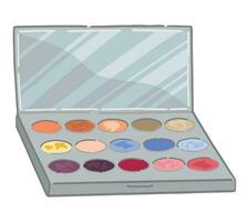 le fard à paupières palette clipart. paupière maquillage équipement griffonnage. cosmétique accessoire isolé sur blanc Contexte. dessin animé style vecteur illustration.