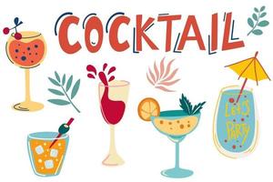 ensemble de cocktails. boisson alcoolisée froide exotique dessinée à la main vecteur